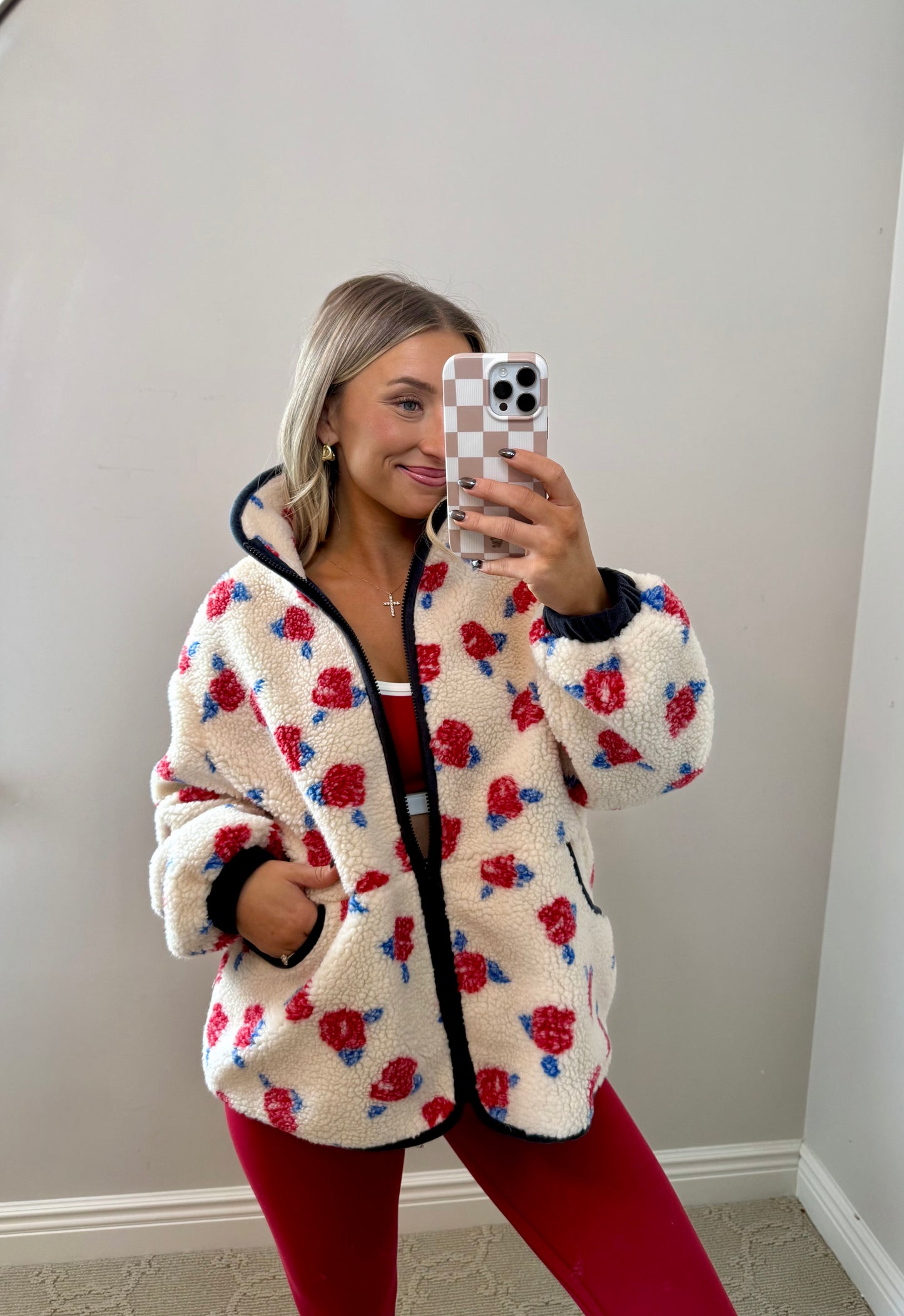 Oversized Rose Fleece Zip Up Jacket