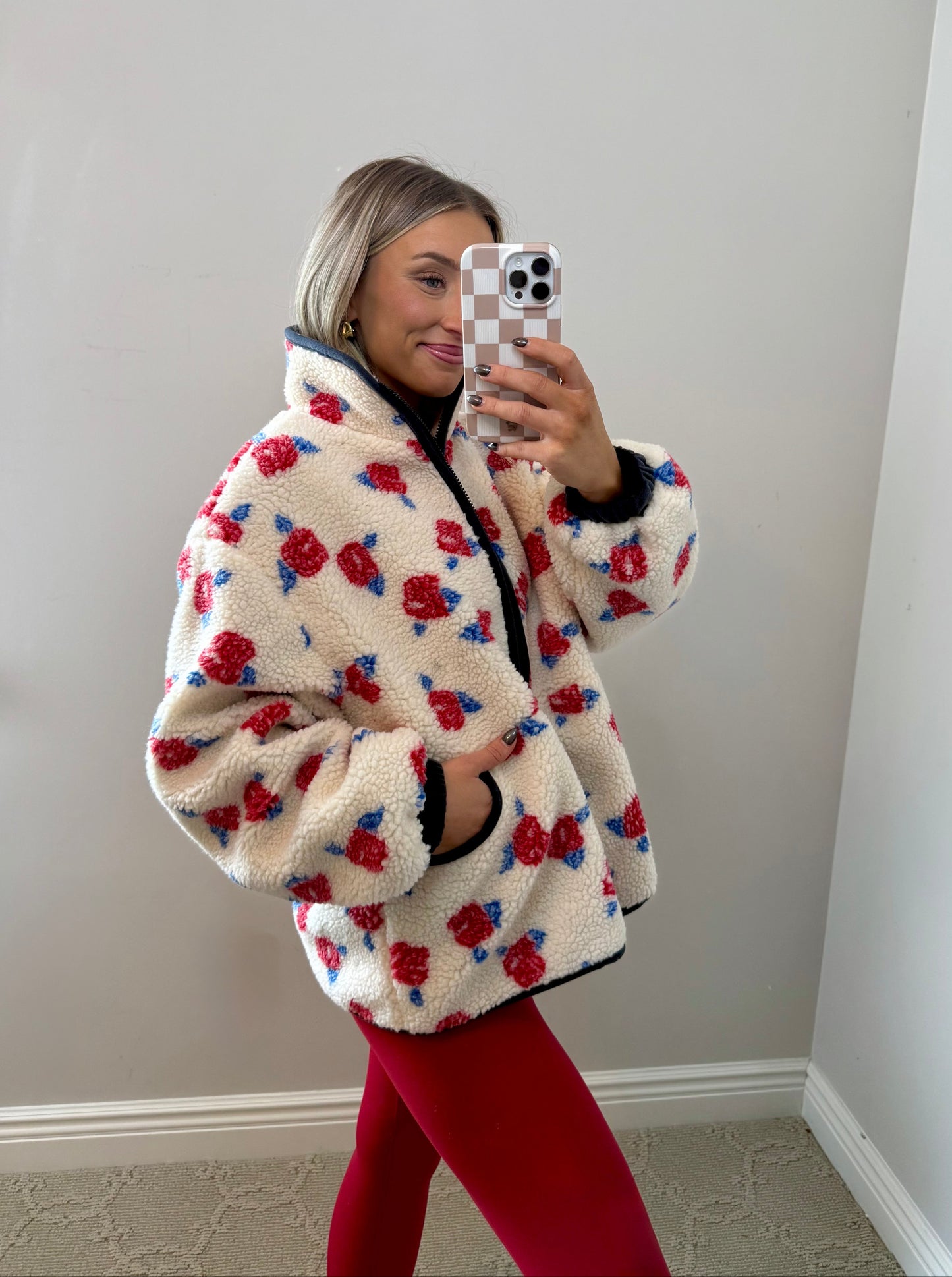 Oversized Rose Fleece Zip Up Jacket