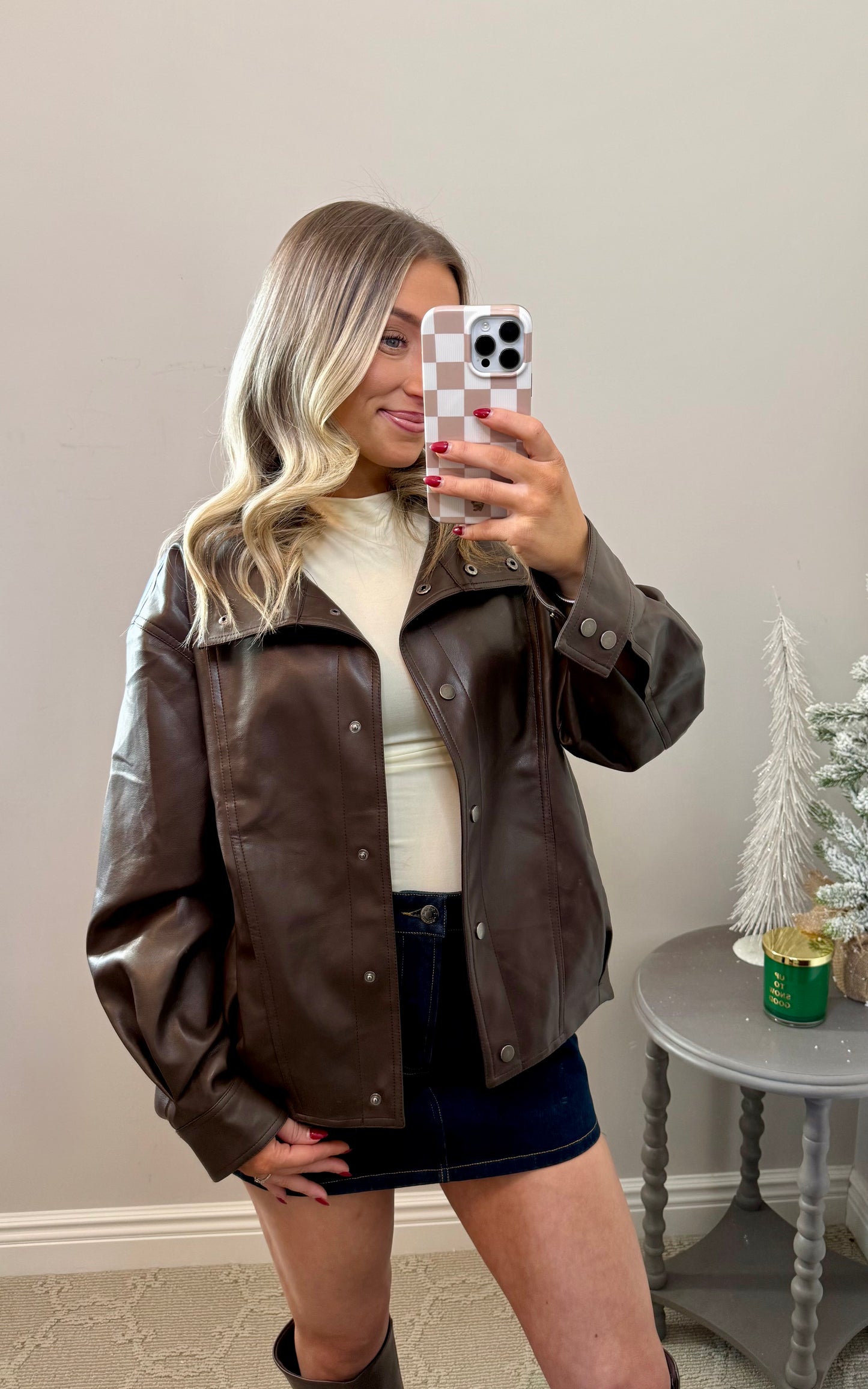 Faux Leather Bomber Jacket