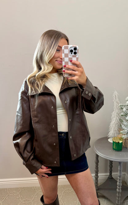 Faux Leather Bomber Jacket