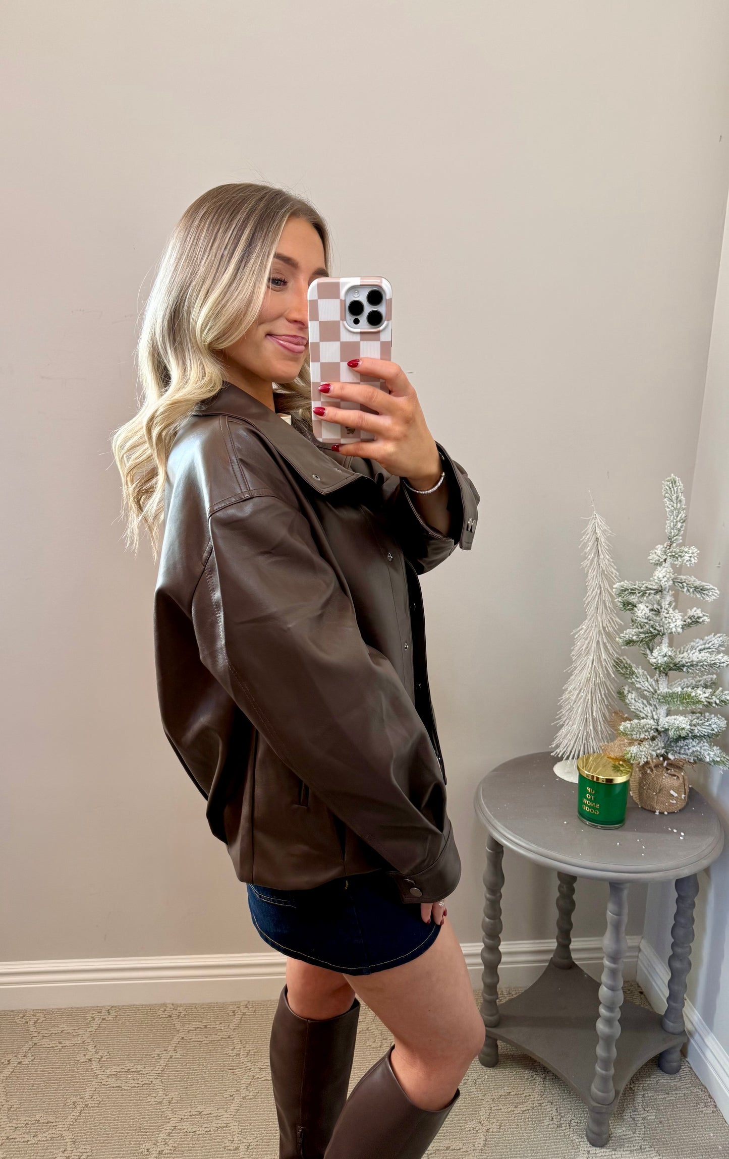 Faux Leather Bomber Jacket