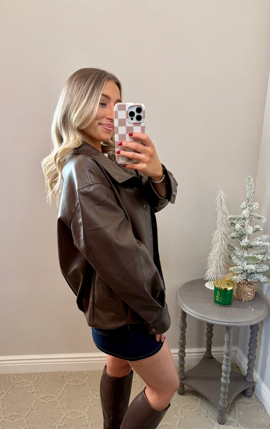 Faux Leather Bomber Jacket