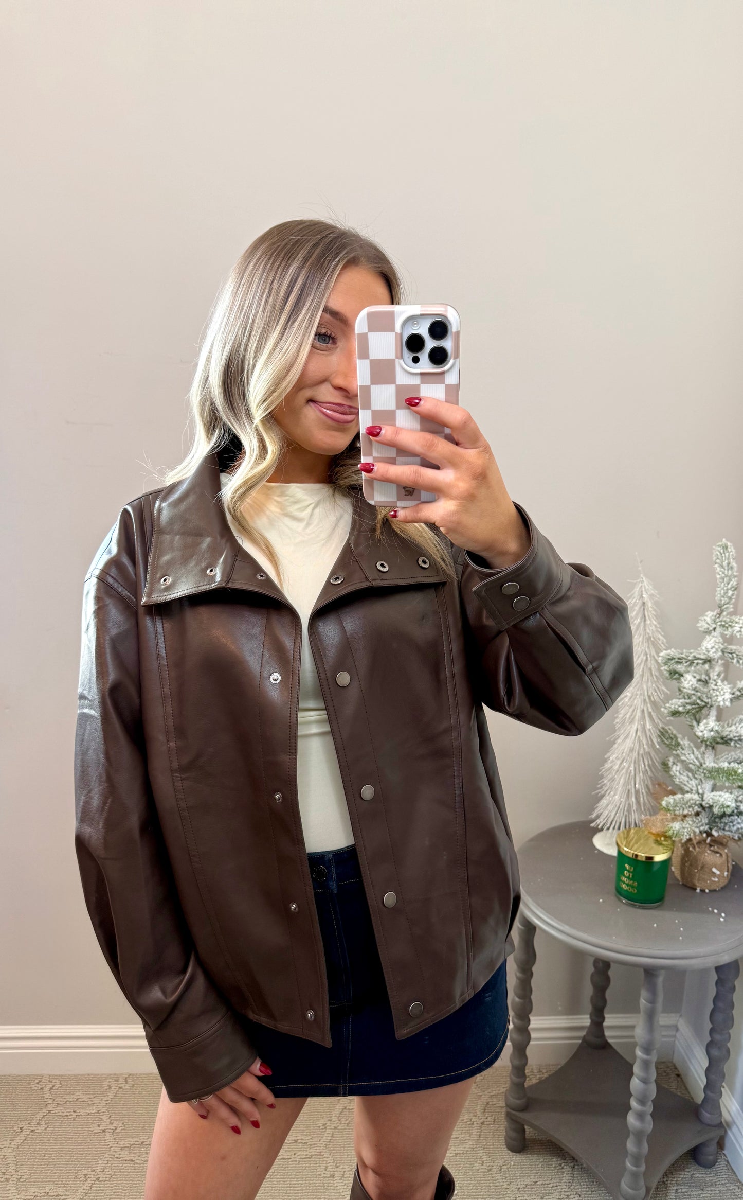 Faux Leather Bomber Jacket