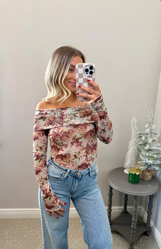 Floral Mesh Off-Shoulder Bodysuit