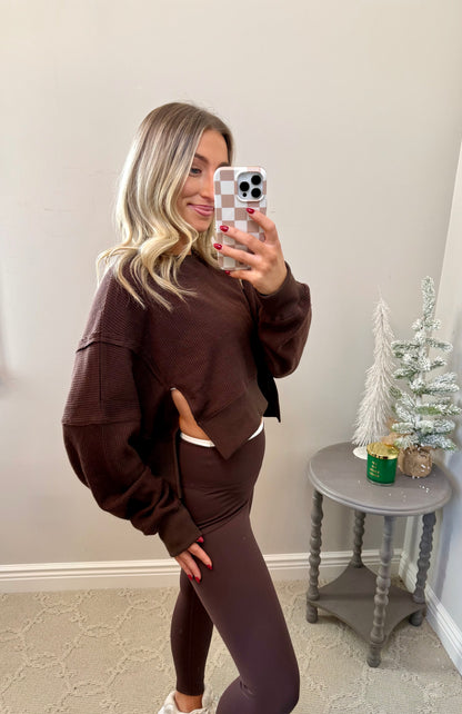 Waffle Knit Oversized Long Sleeve Top