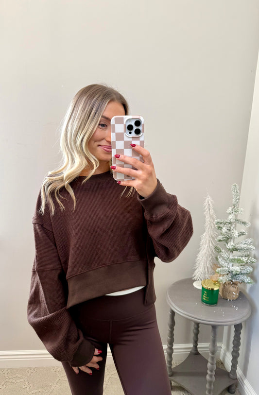 Waffle Knit Oversized Long Sleeve Top