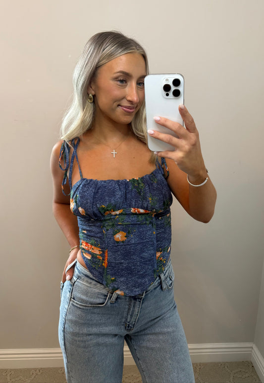 Denim Printed Woven Cami Top