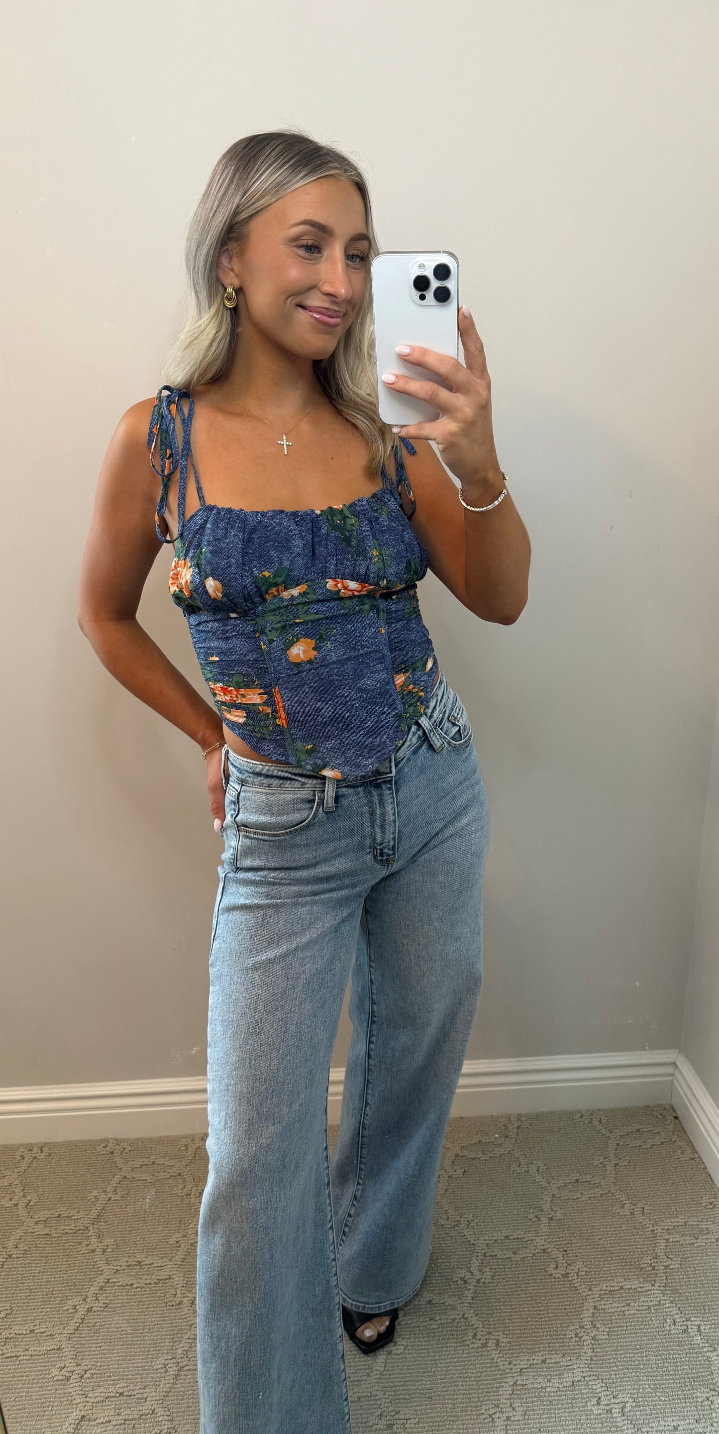 Denim Printed Woven Cami Top