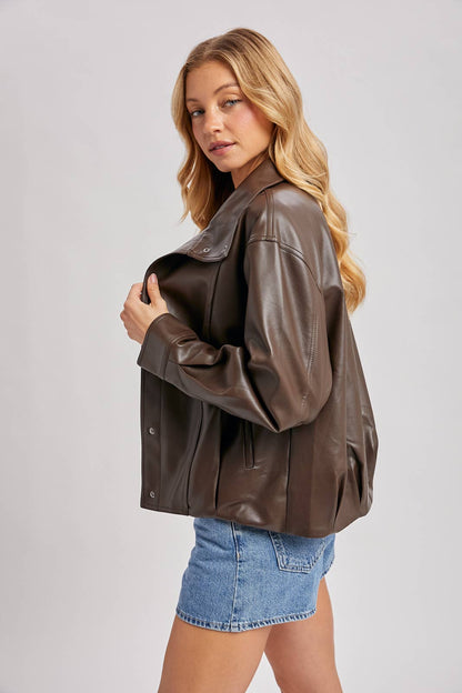 Faux Leather Bomber Jacket