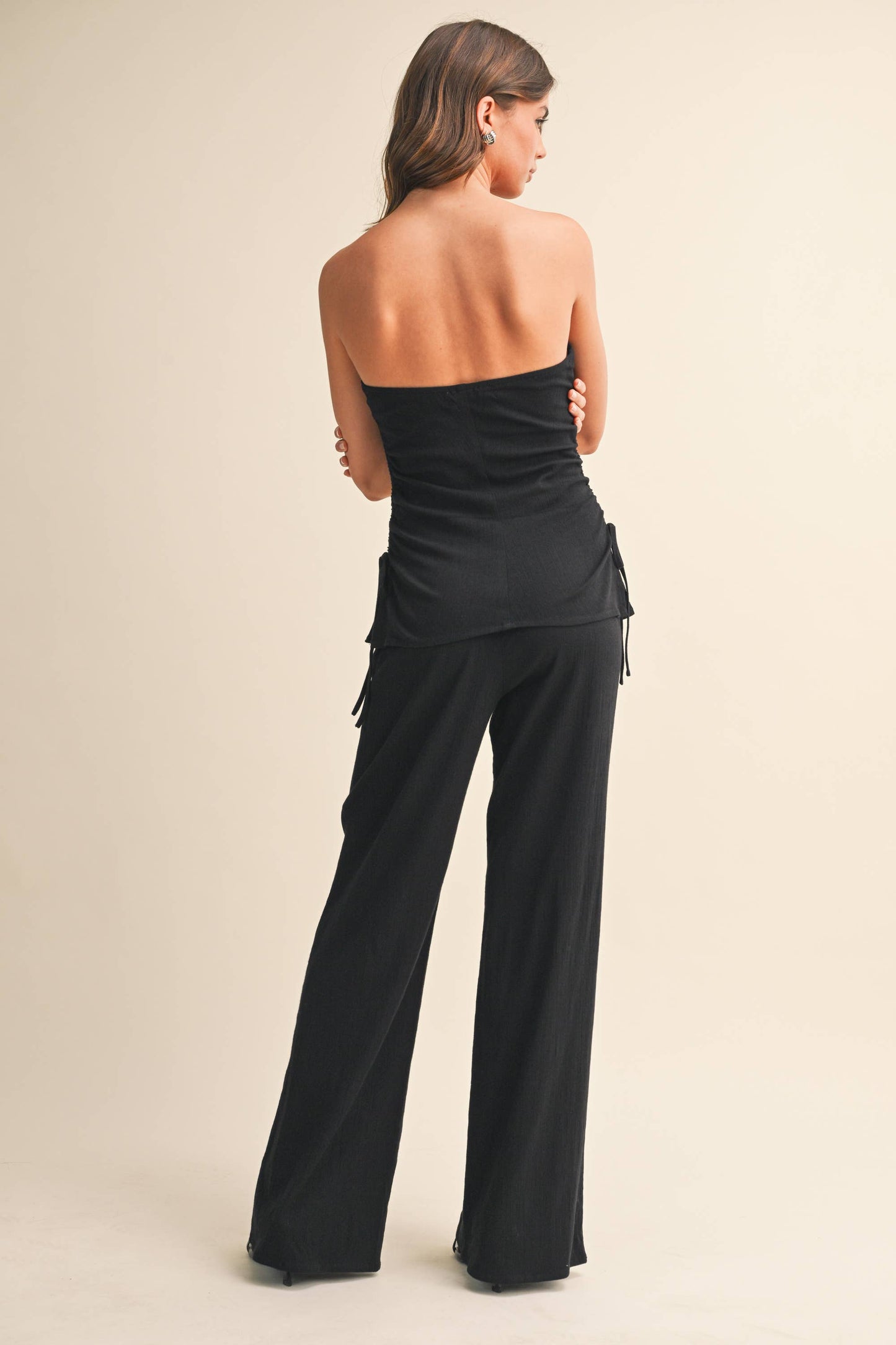 Tube Top & Wide Leg Pants Set (BLACK)