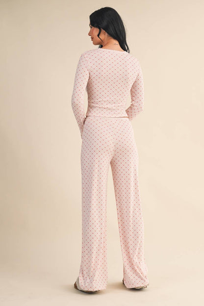 Heart Print Pointelle Lounge Set (WHITE)