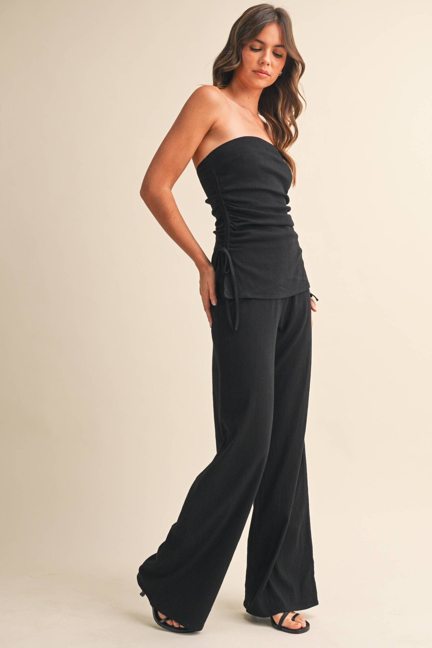 Tube Top & Wide Leg Pants Set (BLACK)