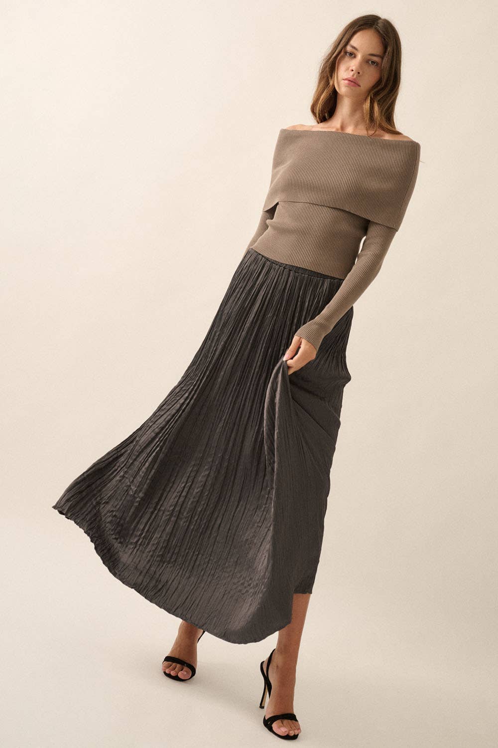 Rib-Knit Off-Shoulder Foldover Top