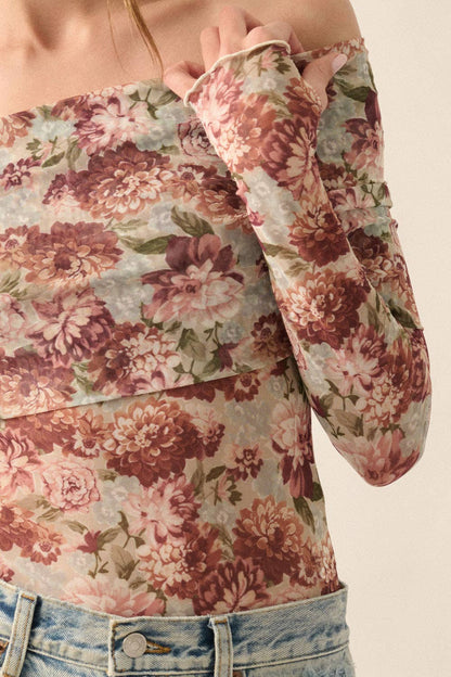 Floral Mesh Off-Shoulder Bodysuit