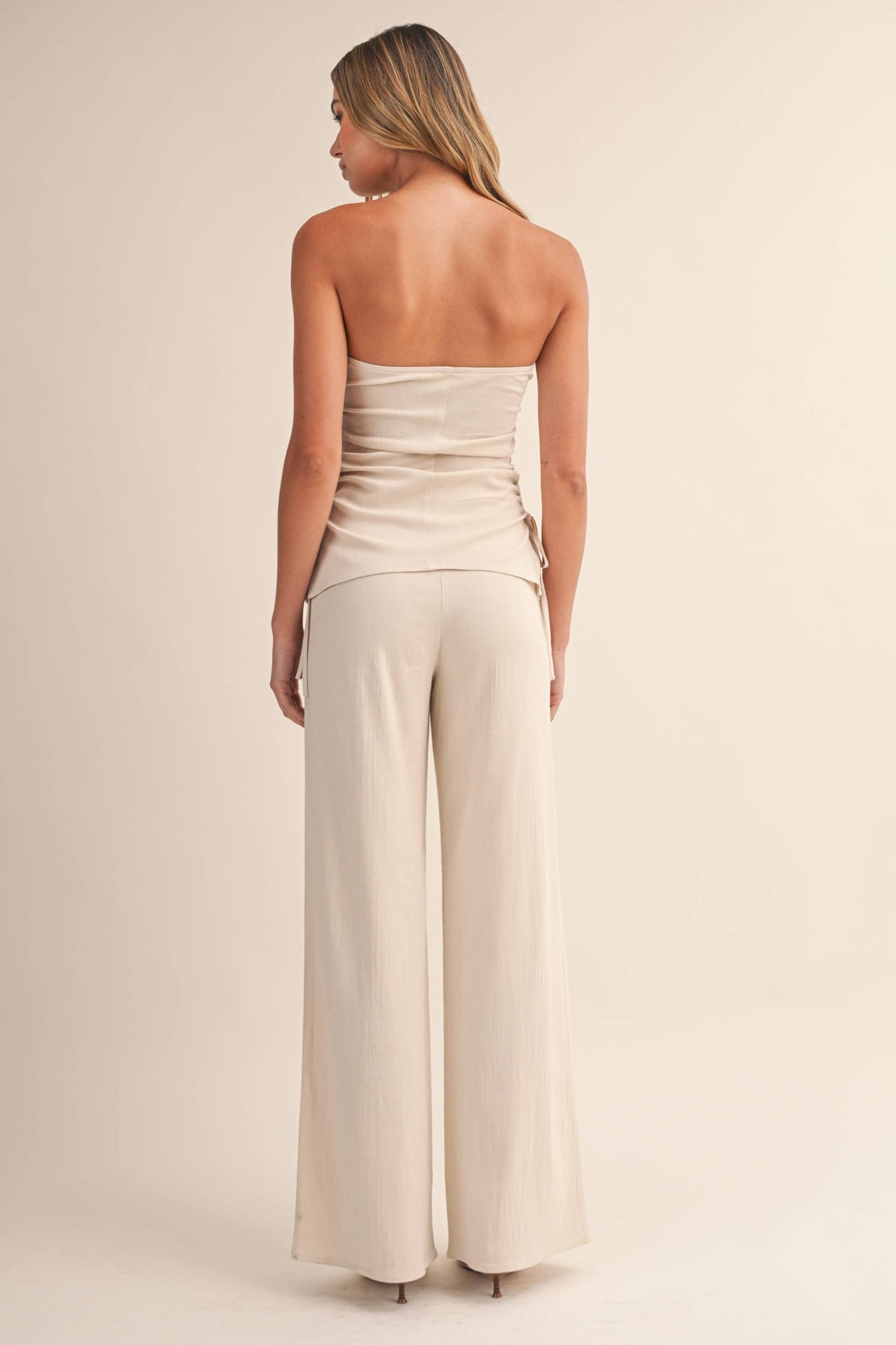 Tube Top & Wide Leg Pants Set (BEIGE)