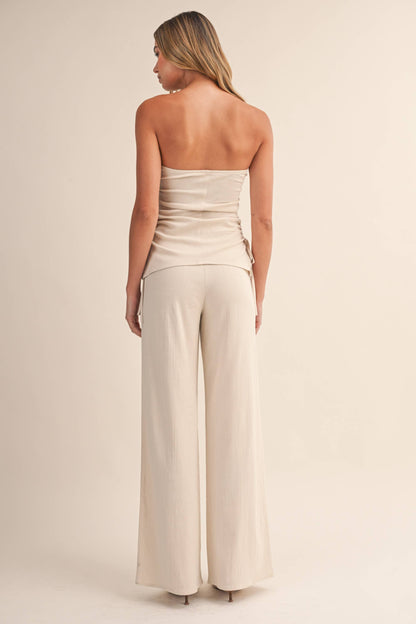 Tube Top & Wide Leg Pants Set (BEIGE)