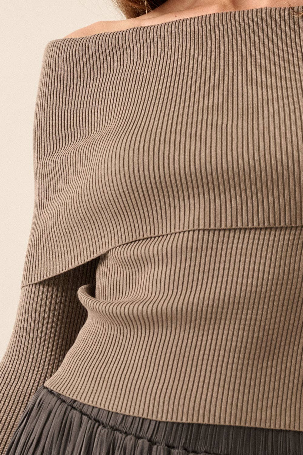 Rib-Knit Off-Shoulder Foldover Top