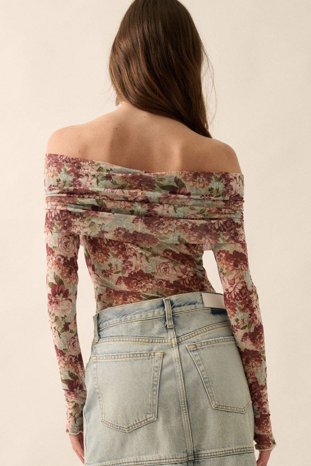Floral Mesh Off-Shoulder Bodysuit