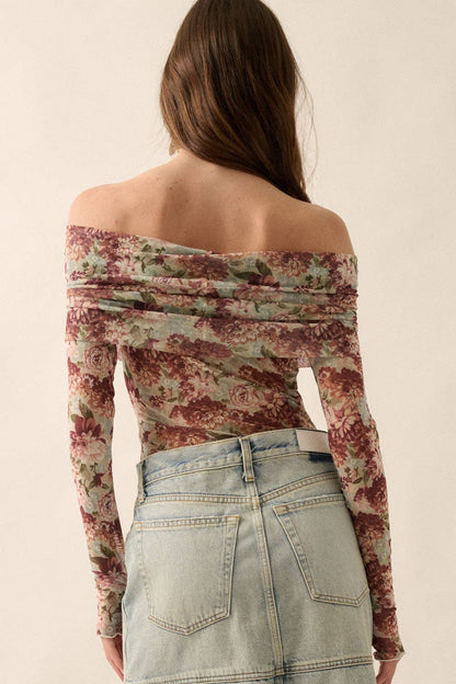 Floral Mesh Off-Shoulder Bodysuit