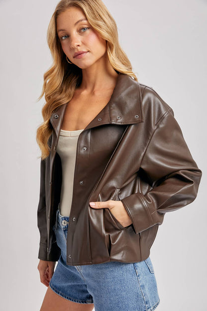 Faux Leather Bomber Jacket