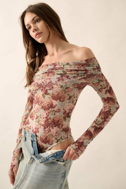 Floral Mesh Off-Shoulder Bodysuit