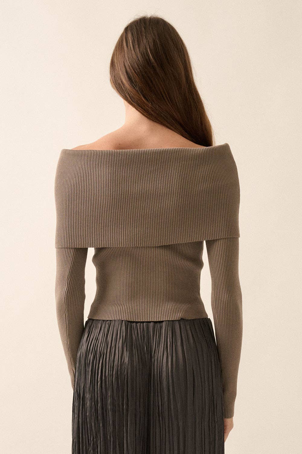 Rib-Knit Off-Shoulder Foldover Top