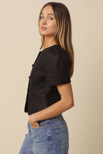 Puff-Sleeve Button Blouse