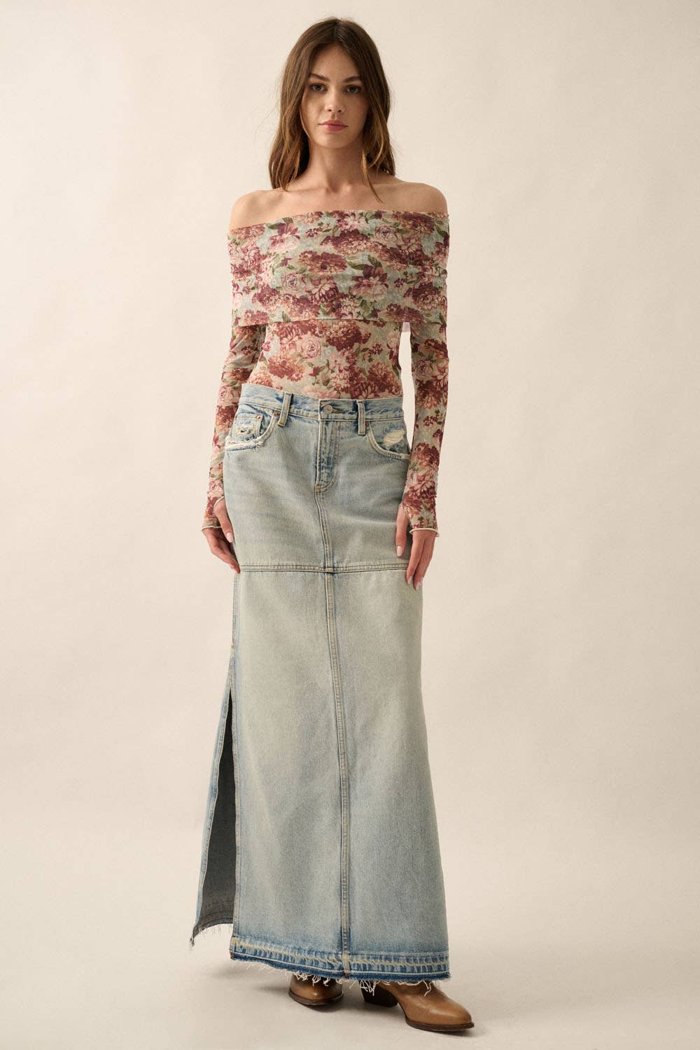 Floral Mesh Off-Shoulder Bodysuit