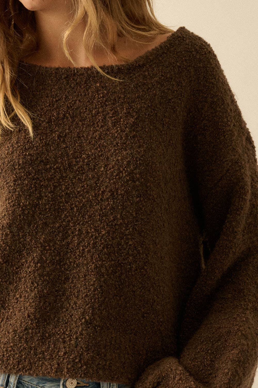 Textured Knit Bubble-Sleeve Sweater (BROWN)
