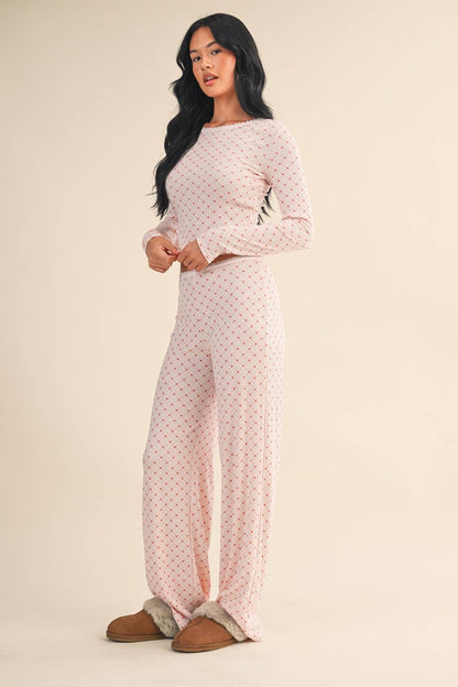 Heart Print Pointelle Lounge Set (PINK)