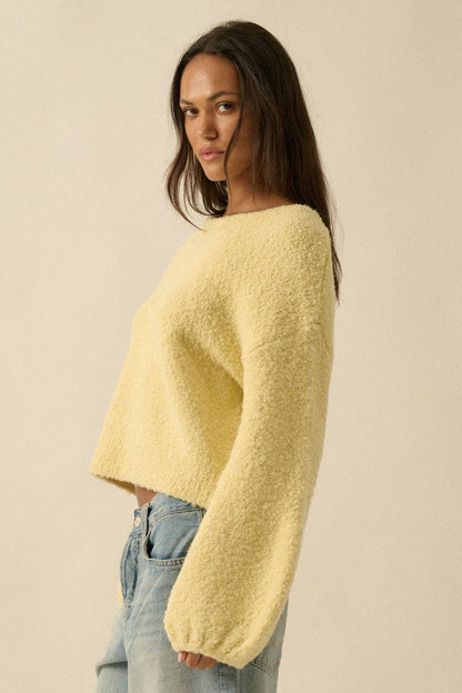 Textured Knit Bubble-Sleeve Sweater (YELLOW)