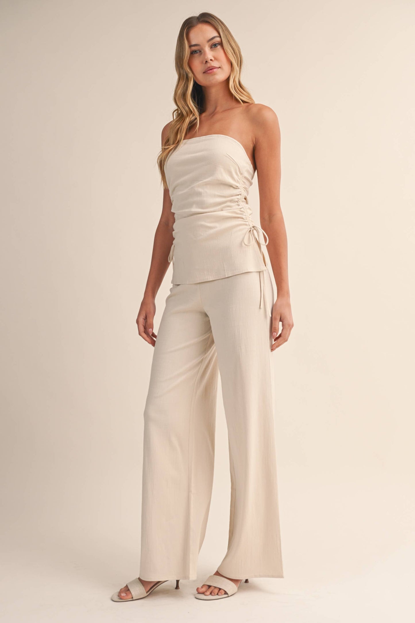Tube Top & Wide Leg Pants Set (BEIGE)