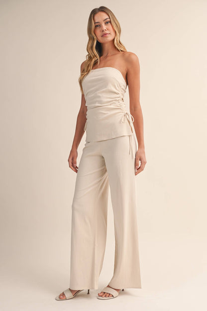Tube Top & Wide Leg Pants Set (BEIGE)