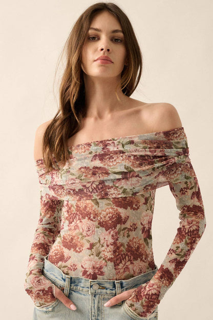 Floral Mesh Off-Shoulder Bodysuit